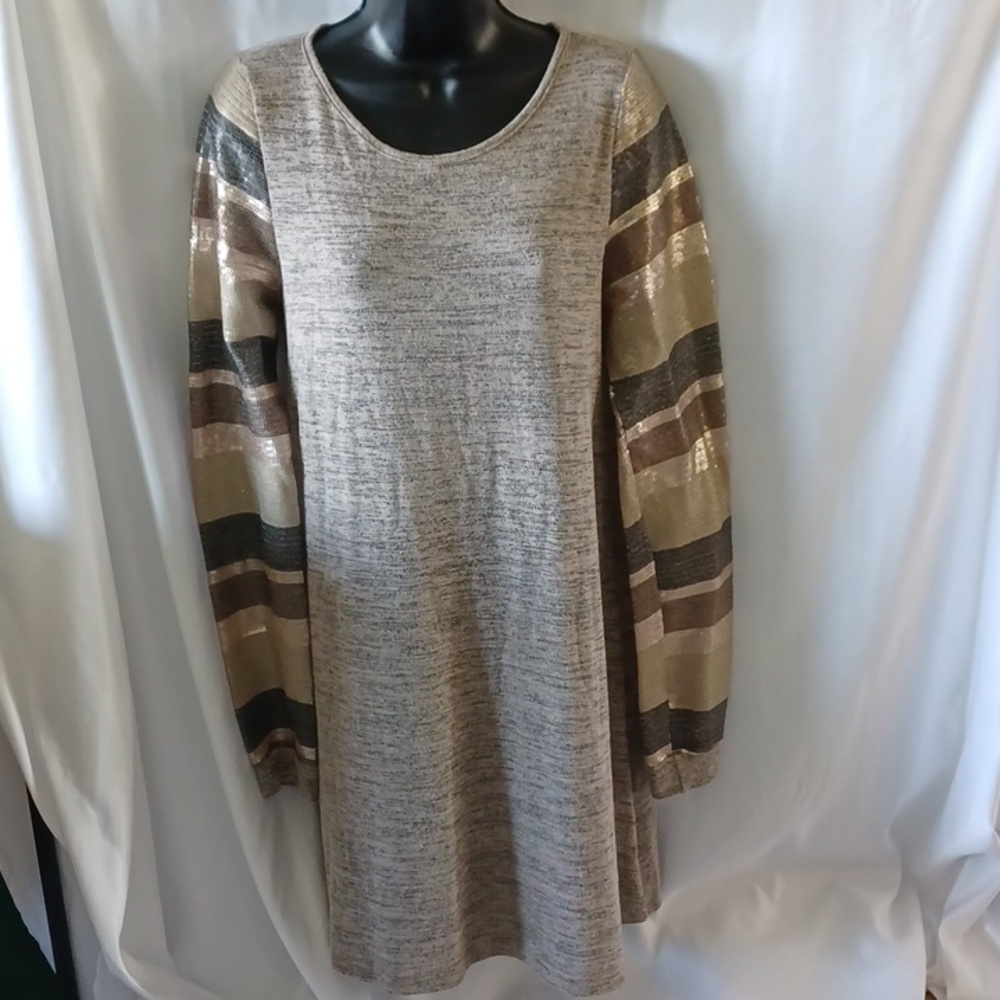 Love Kuza Scoop Neck Sequin Long Sleeve Lightweight Sweater Dress